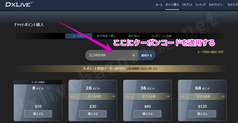 ポイント購入画面から適用する